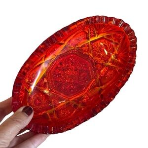 Vintage Imperial Amberina Pressed Glass Oval bowl 7” Candy Relish Dish